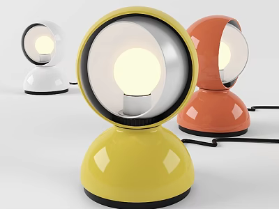 Modern Yellow Red White Desk Lamps With Round Shade Curved Base Bright Light Source 3d model