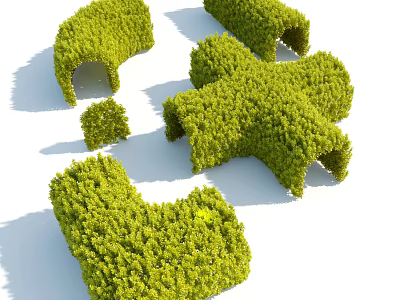Trimmed Shrubs in Various Puzzle Piece Shapes for Creative Garden Design 3d model