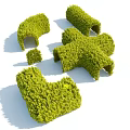 Trimmed Shrubs in Various Puzzle Piece Shapes for Creative Garden Design