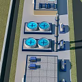 Industrial Factory Exterior With Large Storage Tanks Tall Chimney And Roof Equipment