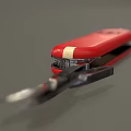 Red Swiss Army Knife With Open Blades And Multi Tools On Black Surface 3d model