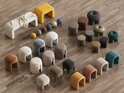 Designer Modern Stool Collection With Various Colors And Different Shapes 3d model