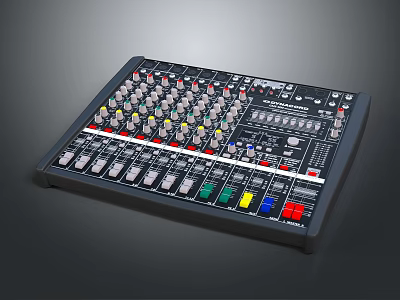 Professional Audio Mixing Console With Colorful Knobs Faders And Control Buttons 3d model