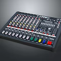Professional Audio Mixing Console With Colorful Knobs Faders And Control Buttons