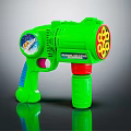 Green Toy Bubble Gun With Multiple Colorful Rings And Blue Handle