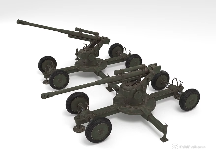 Old Fashioned Military Artillery Weapon with Wheels and Gun Carriage Design 3d model 