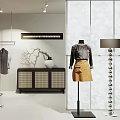 Modern Clothing Store Interior Design With Mannequin Skirt Hangers And Display Cabinet