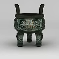 Technology Exhibition Hall Displaying Ancient Bronze Ding With Intricate Patterns And Animal Head Decorations