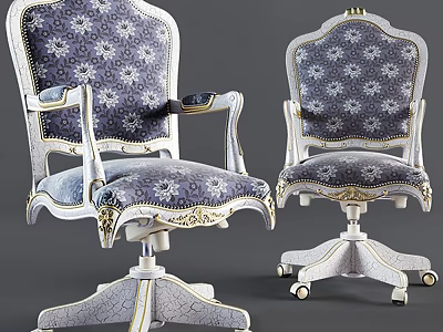 Elegant Office Chair With Floral Pattern Fabric And Gold Accents On Swivel Base 3d model