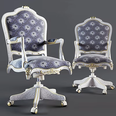Elegant Office Chair With Floral Pattern Fabric And Gold Accents On Swivel Base 3d model