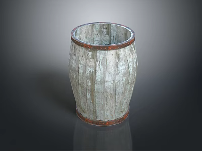 Vintage Wooden Barrel for Home Storage with Worn Surface and Metal Hoops 3d model