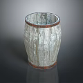 Vintage Wooden Barrel for Home Storage with Worn Surface and Metal Hoops