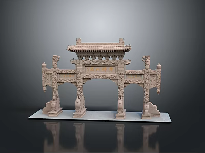 Traditional Chinese Archway With Intricate Carvings And Ornate Roof Design 3d model