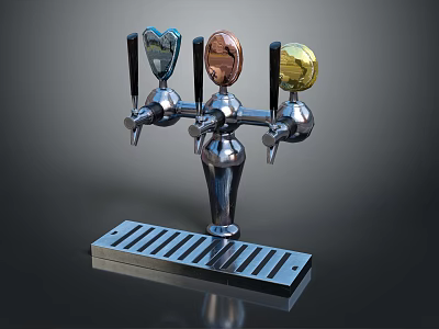 Commercial Beer Tap Dispenser With Multiple Colored Handles And Metal Base 3d model