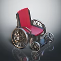 Modern Wheelchair With Red Seat Black Frame Gold Wheels And Reflective Design