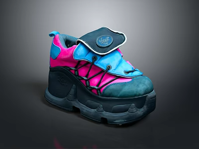 Stylish Blue Pink And Black Sneakers With Thick Sole And Lace Up Design 3d model