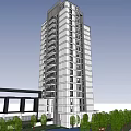 Modern High Rise Building Design With Greenery Trees Parking Area And Walled Compound 3d model