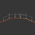 Architectural Stone Bridge Design With Orange Deck And Blue Glowing Elements