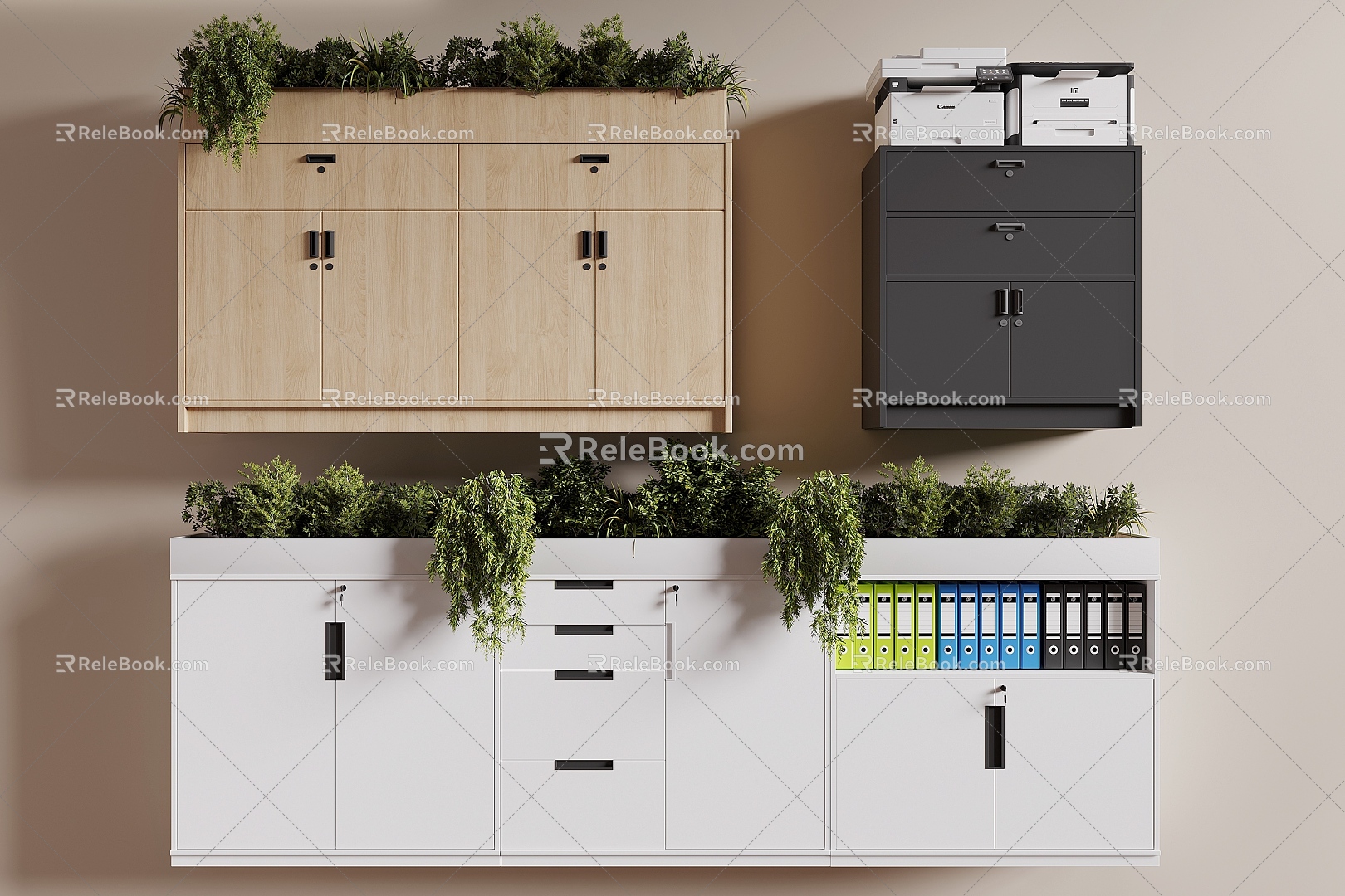 Modern File Cabinet Office File Cabinet Green Plant Flower Box File Cabinet Office Supplies Printer File Cabinet 3d model