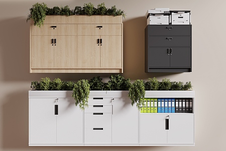 Modern File Cabinet Office File Cabinet Green Plant Flower Box File Cabinet Office Supplies Printer File Cabinet 3d model