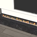 Modern Living Room Fireplace With Marble Surround And Burning Flames Above TV
