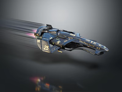 Futuristic Spaceship With Number 25 Speeding Through Dark Background With Streamlined Design And Glowing Details 3d model