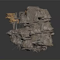 Layered Textured Rock Formation With Yellow Gray Hanging Structures And Platforms