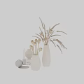 Elegant Decorative Ornament Set With White Vases Dried Flowers And Candles