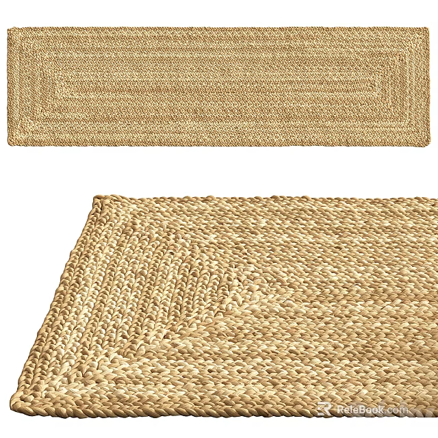 Natural Fiber Braided Area Rugs In Beige Tone 3d model 
