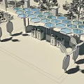 Public Waste Sorting Facility With Hexagonal Canopies Colorful Bins Green Decorations And Bicycle Parking
