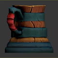 Detailed Decorative Wooden Mug With Blue Bands Red Handle And Layered Design