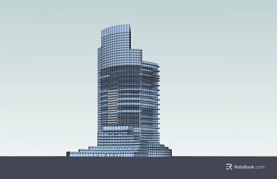 Modern Office Building Exterior Design With Glass Curtain Wall And Layered Structure 3d model 