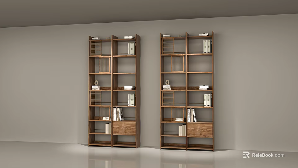 Modern Wooden Etagere With Multiple Shelves Books Decorative Items And Drawers 3d model 