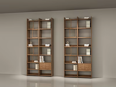 Modern Wooden Etagere With Multiple Shelves Books Decorative Items And Drawers 3d model