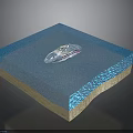 Layered Blue Ocean Floor Model With Central White Boat Shaped Object