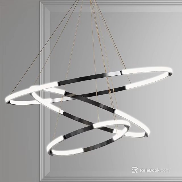 Modern Circular Ring Chandelier With Intertwined Metal Hoops And Illuminated Design 3d model 