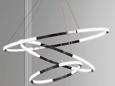 Modern Circular Ring Chandelier With Intertwined Metal Hoops And Illuminated Design 3d model