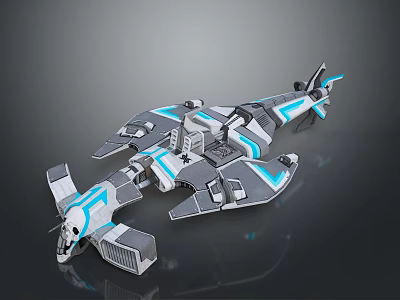 Sci-fi style battleship fighter plane armor skull head blue and white painting future battleship sci-fi spaceship interplanetary battleship mecha battleship sci-fi vehicle 3d model