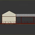 Traditional Style Residential Building With Gray Roof White Walls Red Railings And Covered Porch