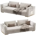 Light Gray Modern Two Seater Sofa With Throw Pillows And Cozy Blanket 3d model