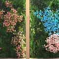 Living Plant Wall Interior Decoration With Pink Blue Flowers And Green Ferns Design