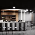 Modern Bar Interior Design With Black Chairs Dark Walls And Strip Lighting