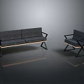 Modern Two Piece Sofa Set With Dark Gray Fabric And Black Metal Frame Armchair