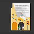 Open Brochure With Colorful Illustrations Featuring People And Various Scenes