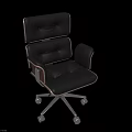 Modern Black Leather Office Chair With Button Tufted Backrest Wooden Armrests And Metal Base