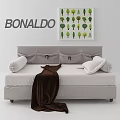 BONALDO Kids Bed With Light Grey Frame Tree Pattern Wall Art Pillows And Brown Blanket
