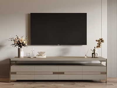 Modern TV Stand With Flat Screen TV Decorative Vases And Storage Drawers 3d model