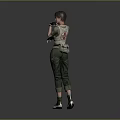 Short Hair Female Game Character In Green Military Outfit With Arms Crossed And Waist Gear