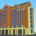 Multi Story Red Brick Building with Classic Design Windows and Columns at Base