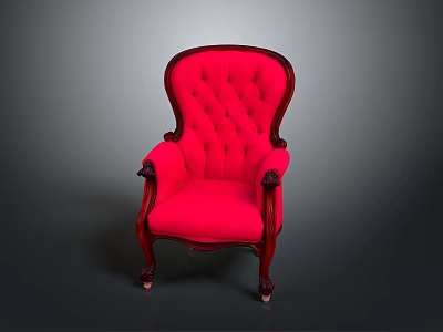 Classic Style Red Tufted Armchair With Wooden Frame And Upholstered Design Furniture 3d model
